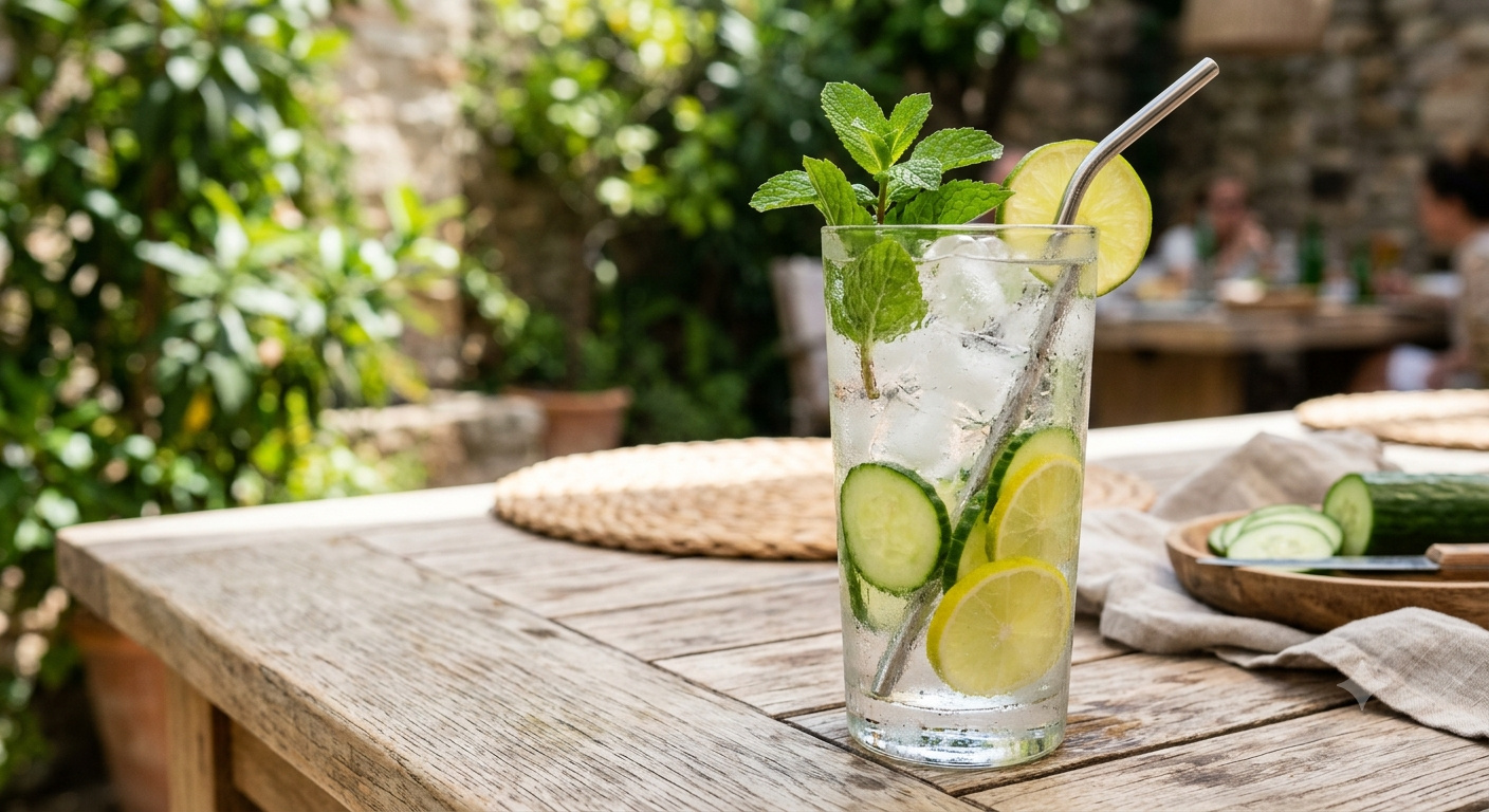 Agua de Pepino con Limón y Hierbabuena